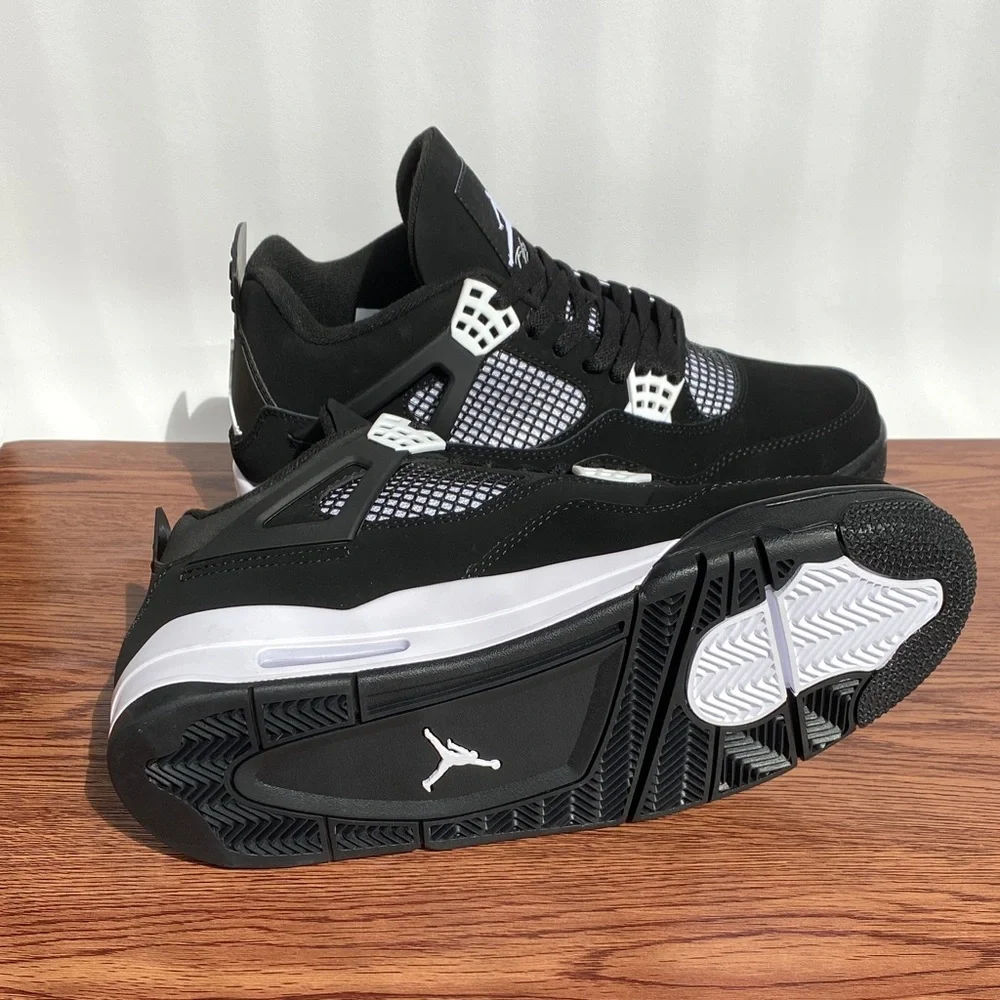 Brand New Retro 4 “White Thunder ” Black and White Men's Sneakers - Picture 4 of 5